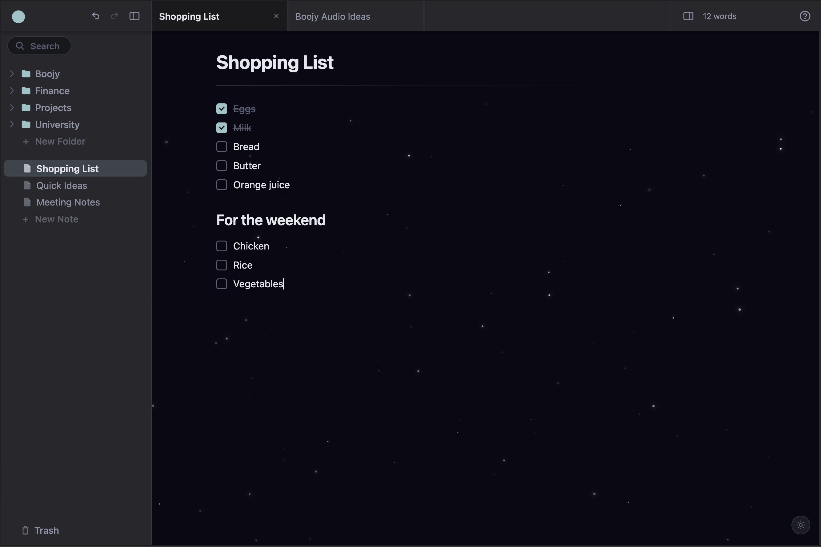 Boojy Notes interface